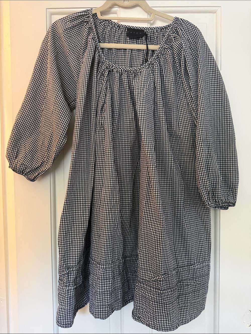 Women’s Maternity Black & White Gingham Peasant Dress